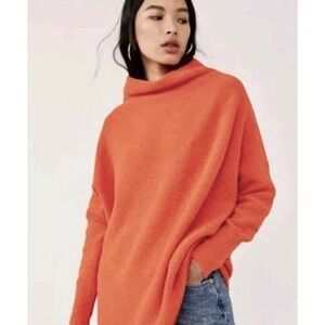 Free People Oversized Mock Neck 100% Cashmere Sweater Coral Orange Size S